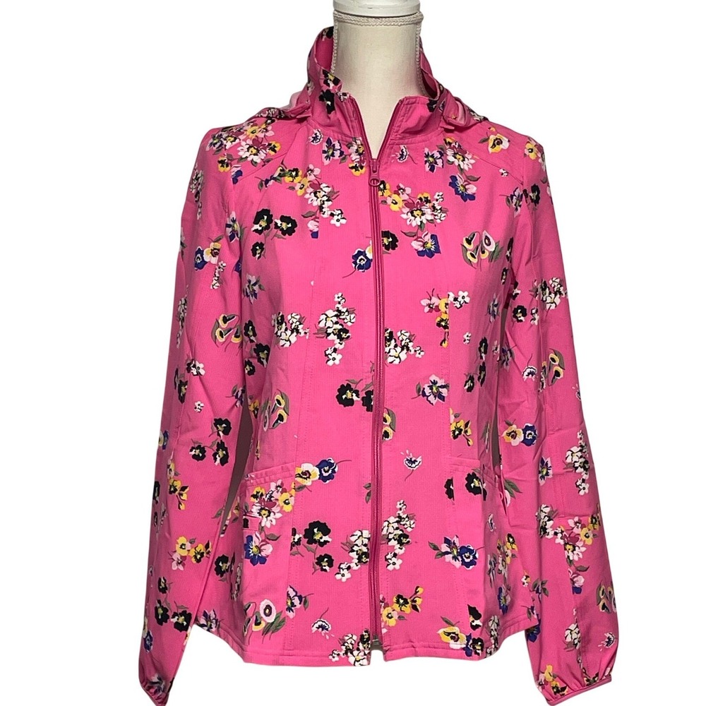 Heartsoul Pink Floral Hooded‎ Medical Scrub Jacket Women's Small NWT